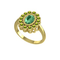 Kök zümrüt ve peridot 14 ayar altın yüzük