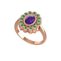 Ametist ve kök zümrüt 18 ayar rose altın yüzük