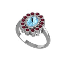 Rayiha Yüzük - Akuamarin ve kök yakut 8 ayar beyaz altın yüzük #b186v8