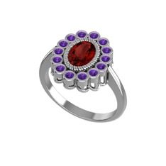 Garnet ve ametist 14 ayar beyaz altın yüzük