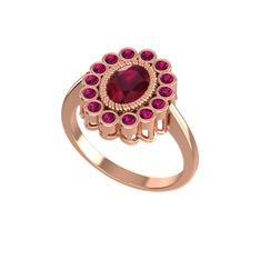 Kök yakut ve rodolit garnet 925 ayar rose altın kaplama gümüş yüzük