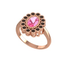 Pembe kuvars ve dumanlı kuvars 18 ayar rose altın yüzük
