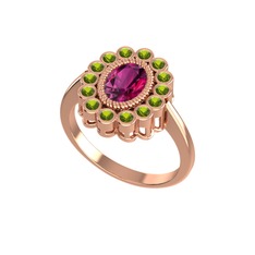 Rayiha Yüzük - Rodolit garnet ve peridot 925 ayar rose altın kaplama gümüş yüzük #c9qei5