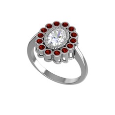 Rayiha Yüzük - Beyaz zirkon ve garnet 18 ayar beyaz altın yüzük #cx4vvg