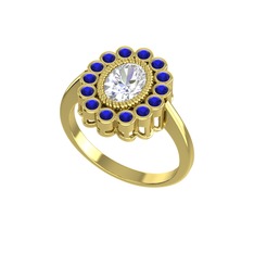 Swarovski ve lab safir 8 ayar altın yüzük