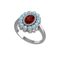 Rayiha Yüzük - Garnet ve akuamarin 8 ayar beyaz altın yüzük #ebjl4q
