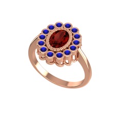 Garnet ve lab safir 18 ayar rose altın yüzük