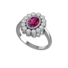 Rodolit garnet ve beyaz zirkon 14 ayar beyaz altın yüzük