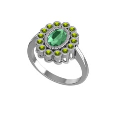 Rayiha Yüzük - Kök zümrüt ve peridot 8 ayar beyaz altın yüzük #gj0x8