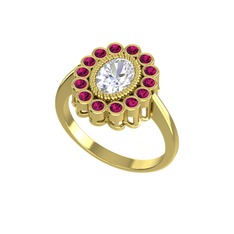 Beyaz zirkon ve rodolit garnet 18 ayar altın yüzük