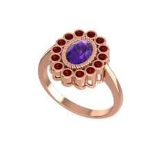 Ametist ve garnet 925 ayar rose altın kaplama gümüş yüzük