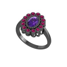 Rayiha Yüzük - Ametist ve rodolit garnet 925 ayar siyah rodyum kaplama gümüş yüzük #he1mg8