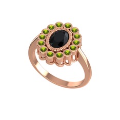 Rayiha Yüzük - Siyah zirkon ve peridot 18 ayar rose altın yüzük #hm82i