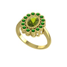 Peridot ve yeşil kuvars 18 ayar altın yüzük