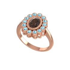 Rayiha Yüzük - Dumanlı kuvars ve akuamarin 14 ayar rose altın yüzük #ju6rex
