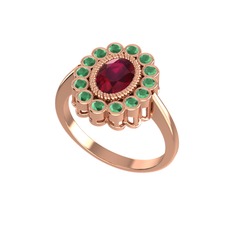 Kök yakut ve kök zümrüt 18 ayar rose altın yüzük