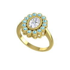 Rayiha Yüzük - Swarovski ve akuamarin 14 ayar altın yüzük #kal98f