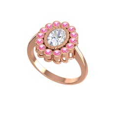 Rayiha Yüzük - Beyaz zirkon ve pembe kuvars 14 ayar rose altın yüzük #lp7jka