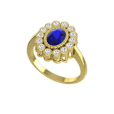 Rayiha Yüzük - Lab safir ve swarovski 925 ayar altın kaplama gümüş yüzük #mc6cj8