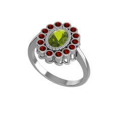 Peridot ve garnet 18 ayar beyaz altın yüzük
