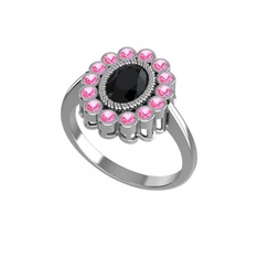 Rayiha Yüzük - Siyah zirkon ve pembe kuvars 14 ayar beyaz altın yüzük #mskt7i