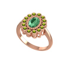Kök zümrüt ve peridot 8 ayar rose altın yüzük