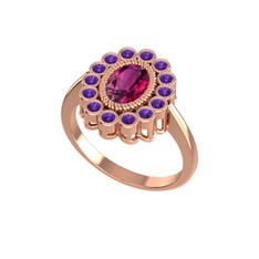 Rodolit garnet ve ametist 14 ayar rose altın yüzük