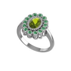 Rayiha Yüzük - Peridot ve kök zümrüt 8 ayar beyaz altın yüzük #nided5
