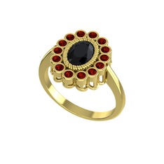 Siyah zirkon ve garnet 14 ayar altın yüzük