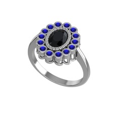 Rayiha Yüzük - Siyah zirkon ve lab safir 8 ayar beyaz altın yüzük #o6dlrx