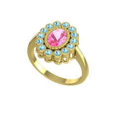 Pembe kuvars ve akuamarin 925 ayar altın kaplama gümüş yüzük