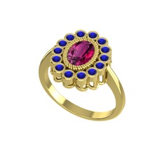 Rodolit garnet ve lab safir 925 ayar altın kaplama gümüş yüzük