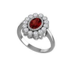 Garnet ve swarovski 8 ayar beyaz altın yüzük