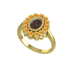 Rayiha Yüzük - Dumanlı kuvars ve sitrin 8 ayar altın yüzük #pd2mda