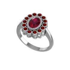 Kök yakut ve garnet 14 ayar beyaz altın yüzük