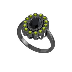 Rayiha Yüzük - Siyah zirkon ve peridot 925 ayar siyah rodyum kaplama gümüş yüzük #q22r67