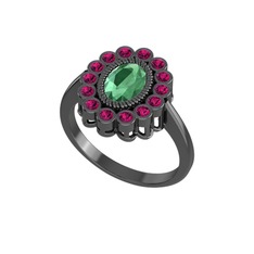 Rayiha Yüzük - Kök zümrüt ve rodolit garnet 925 ayar siyah rodyum kaplama gümüş yüzük #qluagz