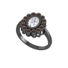 Swarovski ve dumanlı kuvars 925 ayar siyah rodyum kaplama gümüş yüzük
