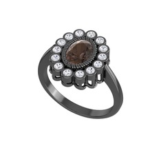 Dumanlı kuvars ve swarovski 925 ayar siyah rodyum kaplama gümüş yüzük