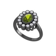 Rayiha Yüzük - Peridot ve pırlanta 925 ayar siyah rodyum kaplama gümüş yüzük (0.21 karat) #rxjg2v