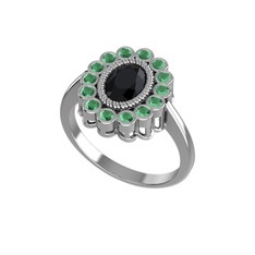 Rayiha Yüzük - Siyah zirkon ve kök zümrüt 18 ayar beyaz altın yüzük #ryjld8