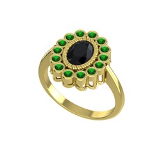Rayiha Yüzük - Siyah zirkon ve yeşil kuvars 14 ayar altın yüzük #s1ocri
