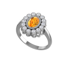 Rayiha Yüzük - Sitrin ve swarovski 8 ayar beyaz altın yüzük #scbmpi