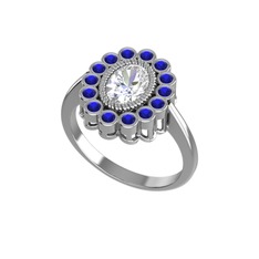 Rayiha Yüzük - Swarovski ve lab safir 18 ayar beyaz altın yüzük #sjwn05