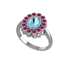 Rayiha Yüzük - Akuamarin ve rodolit garnet 14 ayar beyaz altın yüzük #smxair