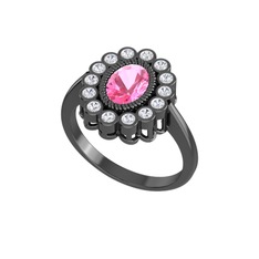 Rayiha Yüzük - Pembe kuvars ve swarovski 925 ayar siyah rodyum kaplama gümüş yüzük #sobn59