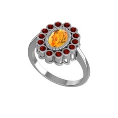 Rayiha Yüzük - Sitrin ve garnet 14 ayar beyaz altın yüzük #srv84k