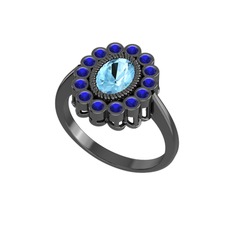 Rayiha Yüzük - Akuamarin ve lab safir 925 ayar siyah rodyum kaplama gümüş yüzük #t4l3ki