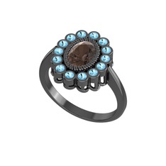 Rayiha Yüzük - Dumanlı kuvars ve akuamarin 925 ayar siyah rodyum kaplama gümüş yüzük #tr9h1v