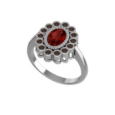 Rayiha Yüzük - Garnet ve dumanlı kuvars 18 ayar beyaz altın yüzük #tsuj4j